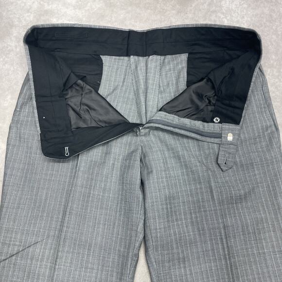 Jos A Bank Mens 39 x 36 No Hem Wool Dress Pants Gray w/blue Pinstripe Flat Front - Picture 5 of 7